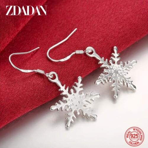 ZDADAN 925 Sterling Silver Fashion Snowflake Drop Dangle Earrings For Women Charm Wedding Jewelry Gift