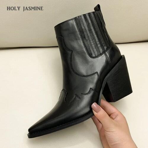 High Quality Suede Brown Pointed Toe Short Booties Woman Stacked Cuban Heel Vintage Shoes Slip on Western Cowboy Boots for Women