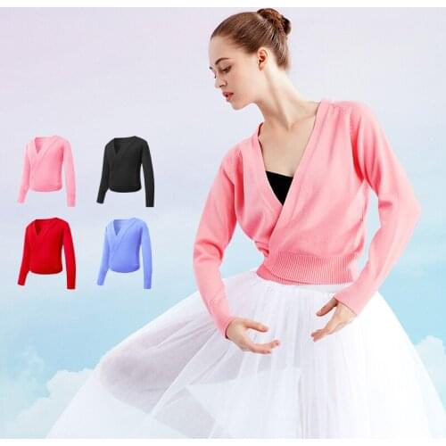 Women Ballet Sweater Crop Tops High Waist Knitwear Ballet Leotard Coat Knitted Cardigan Sweater Autumn Winter Ballet Costumes