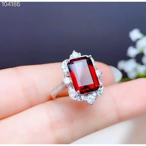 Natural Mozambican Garnet Ring for Women Party Anniversary Rectangle Faceted 12x8mm Top Fine jewelry High Quality S925 Silver