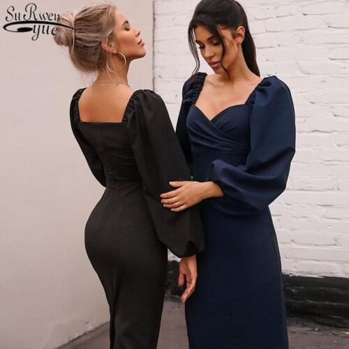 Sexy Backless Dress 2021 New Puffy Sleeve Slash Neck Dress for Women Spring Autumn Off Shoulder Elegant Bodycon Vestidos 12776
