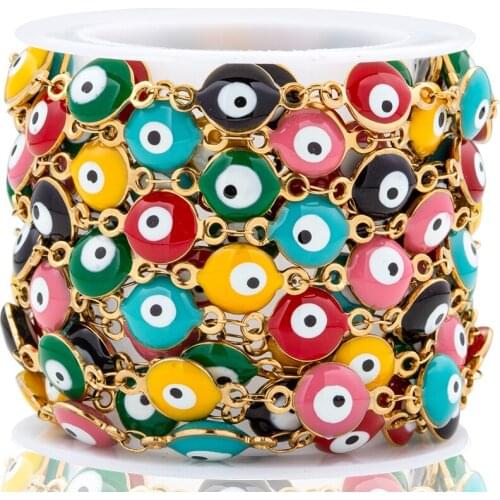 1M Gold Stainless Steel Colorful Evil Eye Chains Earring For DIY Jewelry Making Pendant Necklace Bead Bracelets Supplies 8mm