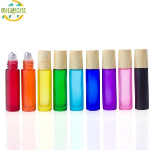 10ml Rainbow Color Frosted Wood Grain Cover Thick Glass Roll On Oil Bottle 100PCS/LOT