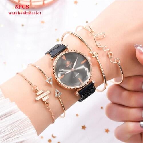 2020 Fashion Ladies Wrist Watch Rose Gold Women Watches Simple Watch And Bracelet Set Magnetic Female Clock Quartz Wristwatches