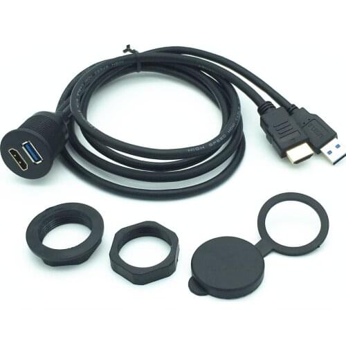 3ft USB 3.0 USB 2.0& HDMI-compatible Extension Flush Dash Panel Mount Cable For Car Motorcycle Dash Mounting Panel 1m