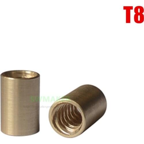 5pcs T8 Screw Lead brass nut TR8 copper sleeve with thread, Pitch 2mm Lead 4mm