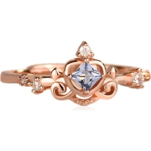 925 Sterling Silver Set Ring Princess Blue Sea Square Zircon Crown Wedding Engagement Ring Handmade Jewelry for Women Gift New