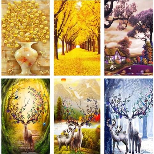 Diamond Painting Full Drill Animal Deer 5D DIY Diamond Embroidery Mosaic Landscape Fallen Leaves Cross Stitch Home Wall Decor