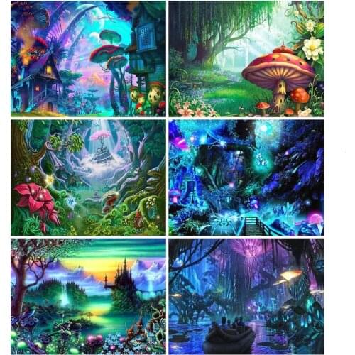 ARMYQZ 5D Diamond Painting Round Square Landscape Diamond Embroidery Forest Castle Elf Decoration Home Furnishing