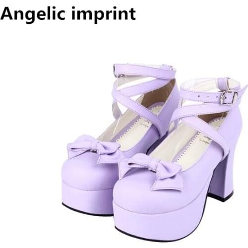 Angelic imprint handmade woman mori girl lolita cosplay shoes lady high heels pumps women princess dress party shoes 33-47 7.5cm