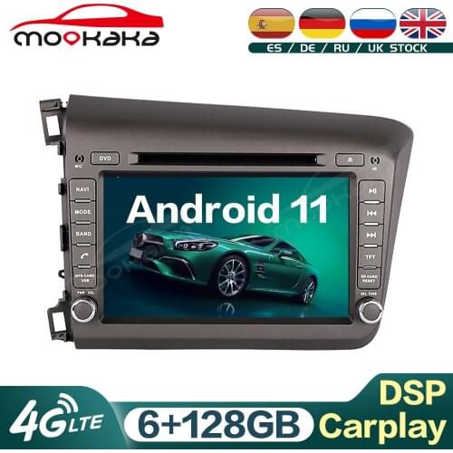 For Honda Civic 2012 - 2015 Android 11 6G RAM +128GB ROM Car Multimedia Player GPS Navigation DVD Audio Stereo Head Unit Carplay
