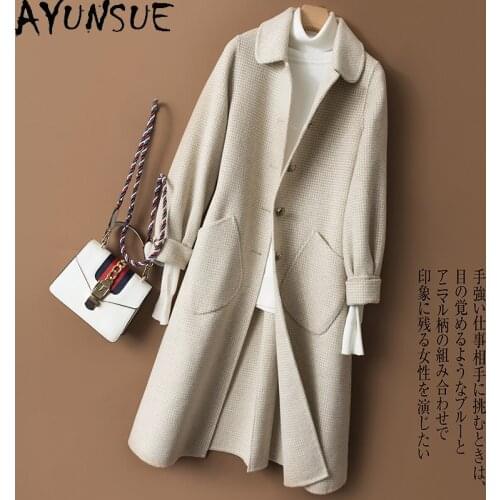 AYUNSUE Female Jacket 100% Wool Coat Women Autumn Winter Coats for Women 2020 Fashion Long Elegant Overcoat Casaco Feminino 8803
