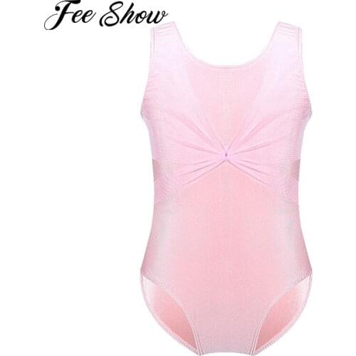 Kids Girls Summer Dancewear Ballet Costumes Sleeveless Front with Criss Cross Mesh Gymnastics Ballet Leotards Dance Performance