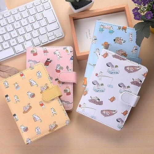 Free Shipping PU Leather Hardcover Notebook Cute Cartoon Cat Mini Handbook Snap Fastener Type Retro Thickening Notebook