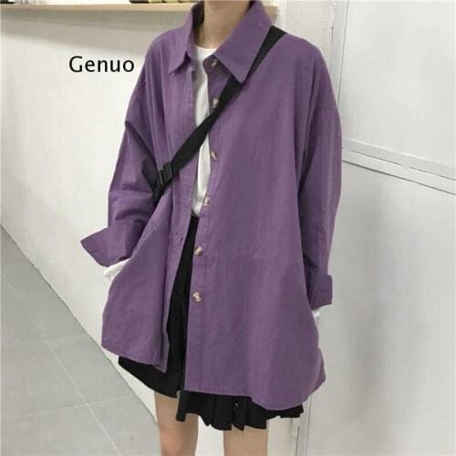 Women Blouses Turn-down Collar Long Sleeve Spring Solid BF Loose Streetwear Outwear Tops Shirts Womens Vintage Casual Chic Retro
