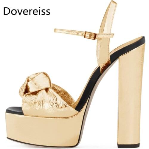 Dovereiss Fashion Womens Shoes Summer Chunky Heels Consice Silver Gold Elegant Narrow Band Party Shoes Platform Sandals 45 46