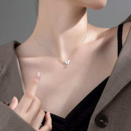 ModaOne Butterfly Shell Bling Cubic Zirconia Clavicle Chain Gold Silver Color Necklace For Women Girls Luxury Dainty Jewelry