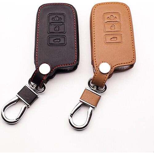 Car Genuine Leather Remote Control Car Key Case Cover for Toyota Camry Crown RAV4 Prado 3 buttons remote control car key cover