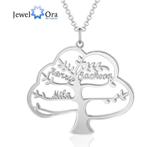 JewelOra 925 Sterling Silver Custom Family Tree Name Necklace Personalized Tree of Life Nameplate Pendant Fine Jewelry Gifts