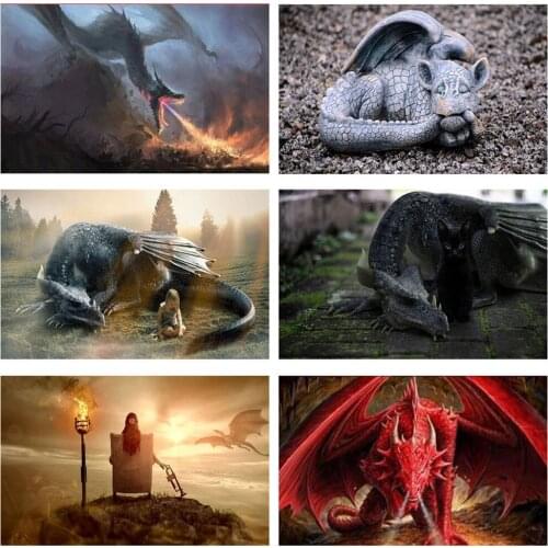 FIYO 5D DIY Diamond Painting Full Square/Round Dragon Animal Diamond Rhinestone Embroidery Cross Stitch Mosaic Home Decoration