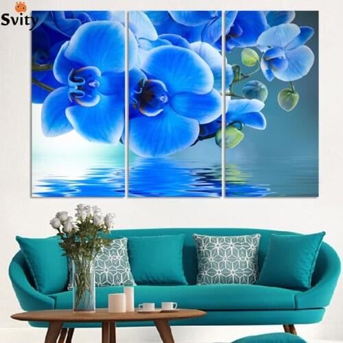 3 Piece Purple Flowers Paintings Water Side Orchid Art Modern Abstract Home Decor Wall Landscape Picture no frame