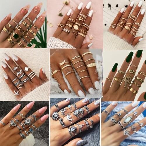 30 Styles Bohemian Rings Set Vintage Rose Flower Eye Star Geometry Snake Ring Women Rings Charms for Girls Jewelry