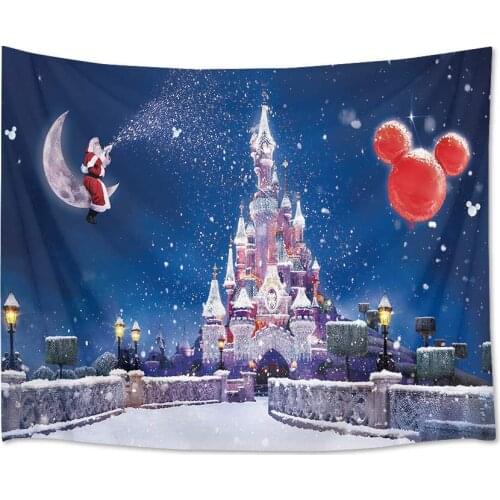 Castle Tapestry Santa Claus on Moon with Snowflake Custom Winter Scenery