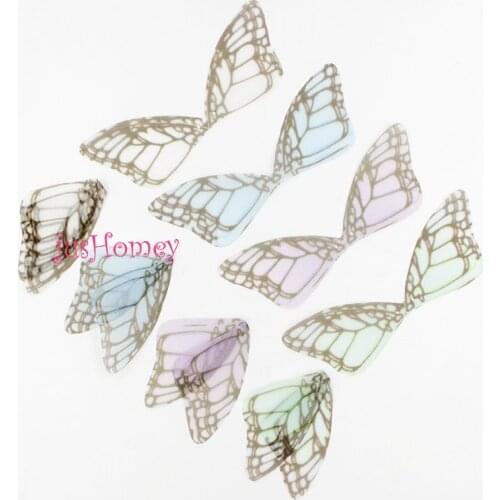 100PCS Gradient Organza Fabric Butterfly wings Appliques 80mm Translucent Chiffon wings for Party Decor, Doll Embellishment