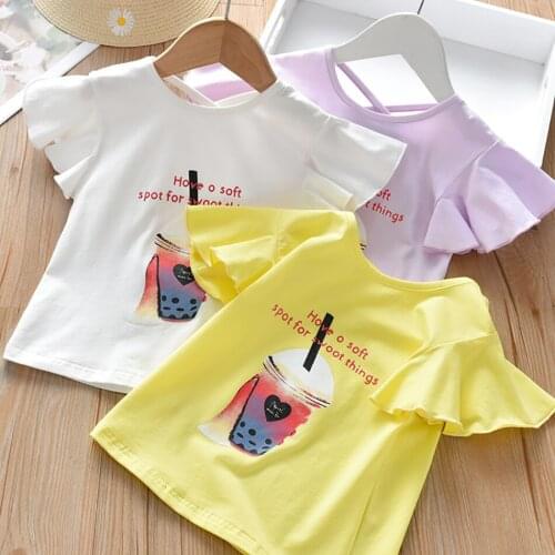 Summer Short Sleeve Kids T Shirt For Girl 2021 New Cartoon Casual TShirts for Children Tops Cup Tea T Shirt Children Clothes