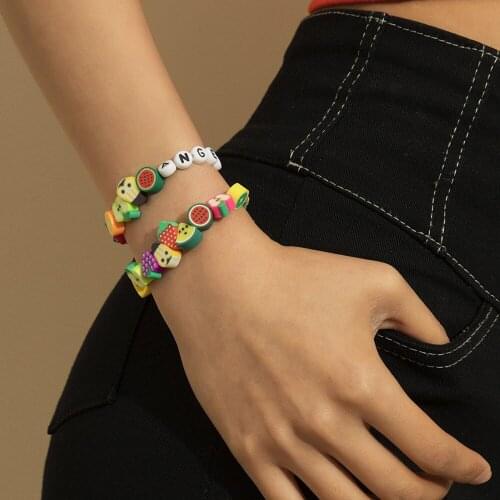 Kpop Cute Candy Color Acrylic Colorful Beade Bracelets For Women Girls Fruit Letter Bangle Bracelets Set Kid Jewelry Gift