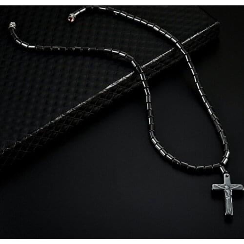 Fashion Hot Black Hematite Necklace With Magnetic Therapy For Healing Health Jewelry Cross Pendant