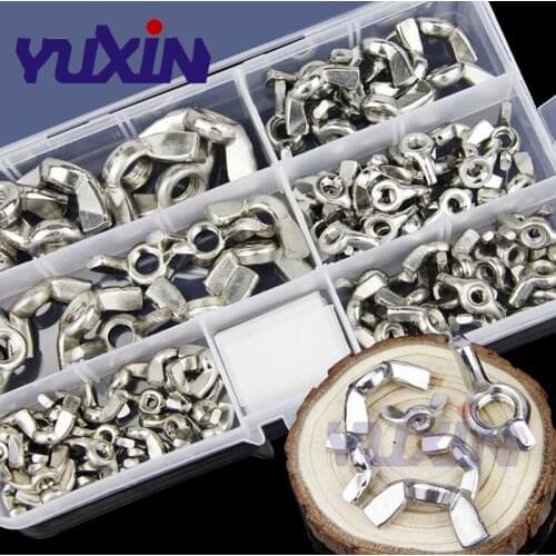 100Pcs Carbon Steel/304 Stainless Steel DIN315 Hand Tighten Nut Set Butterfly Nut Ingot Wing Nuts Kit M3 M4 M5 M6 M8 M10