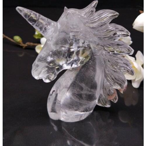 Natural Clear White Quartz Crystal Carved Unicorn Healing Decoration 200g