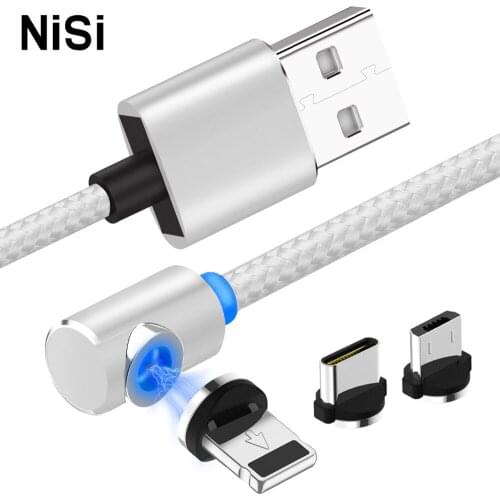 NISI 1M LED Magnetic Charging Cable Micro USB for IPhone Samsung HTC Game L Shape 8Pin IOS Type C USB-C 90 Degree Charger Cable