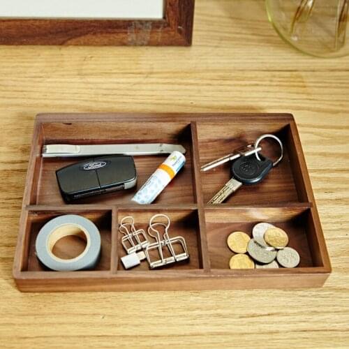 Solid Wood Office Desk Organizer Multi-Use Natural Wood 5 Slots Storage Box Keys Coins Sundries Holders End Table Jewelry Box