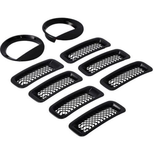 Front Mesh Grille Inserts Headlight Trim Rings Kit Decoration Fit for Jeep Patriot 2011- car accessories