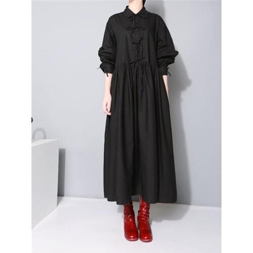 Vestidos Mujer Zanzea Dress Women Free Shipping 2021 New Doll Shirt Tie Big Pendant Long Dress Straight Full Cotton Ruffles