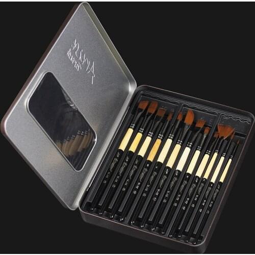 Gift 12 Pcs Types Nylon Hair Painting Brush Iron box Artist Paint Brushes Set for Watercolor Oil Acrylic Gouache Painting