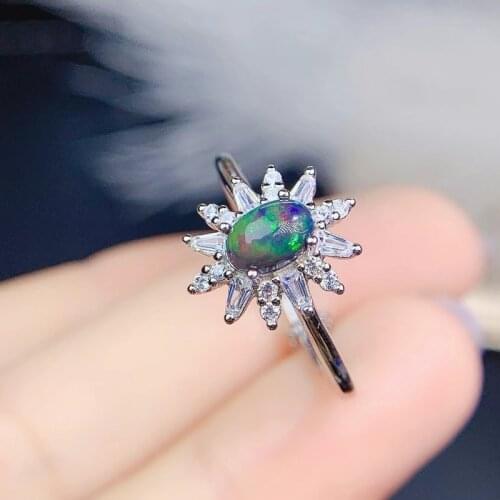 Simple and Exquisite, Natural Black Dyed Opal Ring, Rare Gemstone, 925 Silver Rings for Women