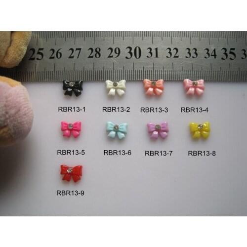 RBR13 30pcs/bag 9-Color Resin Bow with Crystal Rhinestone Nail Art Decoration Nail DIY Deco