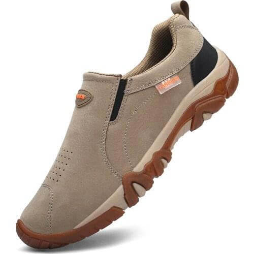 Rubber Breathable Platform Outdoor Hiking Shoes Men Slip-On Climbing Trekking Shoes Non-slip Wear-resistant Walking Sneakers