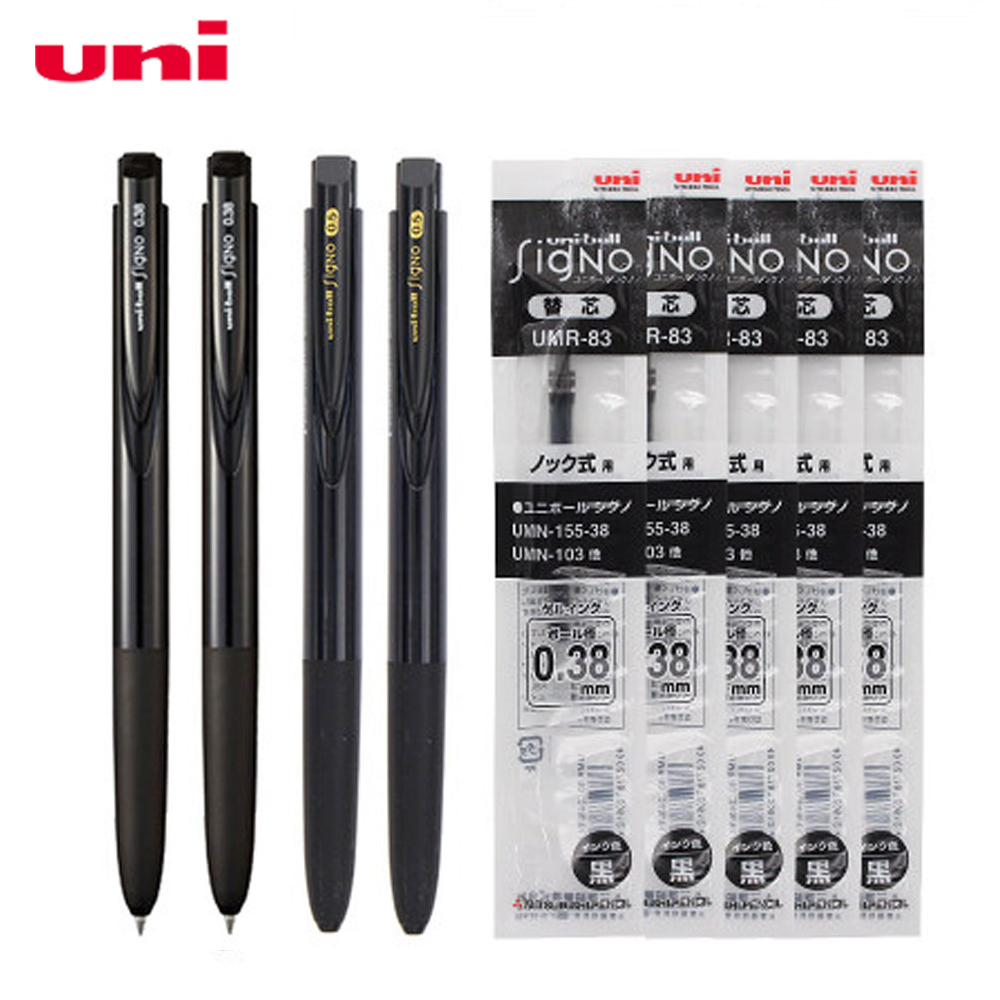 UNI BALL Gel Pen UMN-155 Signo RT1 Black Ink (Neutral Pen +Refill )Set School Supplies Japanese Stationery 0.38/0.5mm