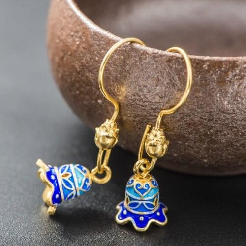 925 silver cloisonne craft jewelry bell earrings diy handmade jewelry