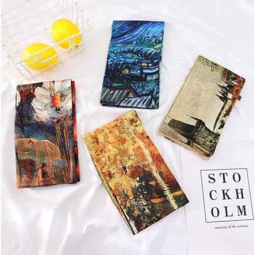 Vintage landscape print Silk Scarf Long Scarves For Women Head Scarf Handle Bag Ribbons Long Ribbon Headscarf Decoratio SJ485