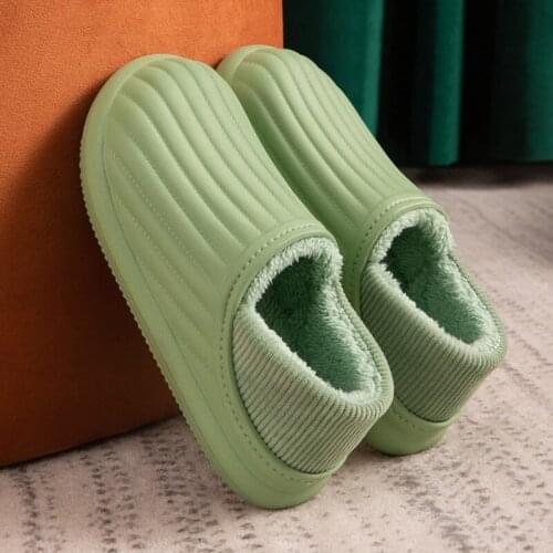 Waterproof Slippers EVA Plush Cotton Slippers Women thick-soled Winter Indoor non-slip Couple Home Shoes