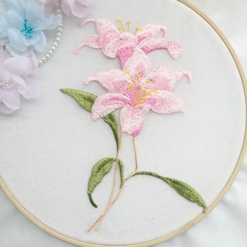 Lily Embroidery Flower Lace Fabric High Quality Lace Applique Collar Trim Patches Lace Patch Accessories dentelle parches F28