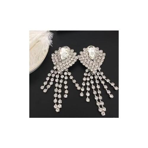 High sense of temperament celebrities, water drop tassel crystal ear clips