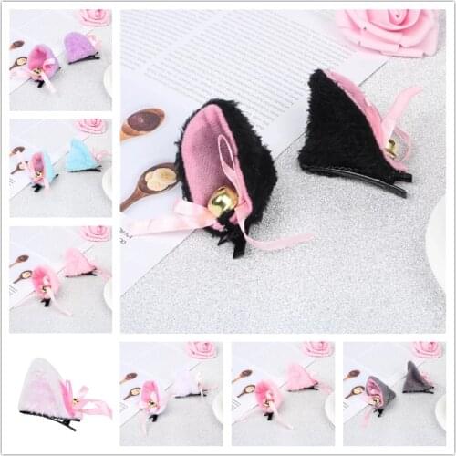 1 Pair Cat Ears With Bell Hair Clip Fox Long Fur Hairpins Headwear Cosplay Anime Costume Halloween Party Gifts Hair Accessories