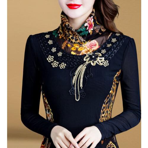 Women Blouse Womens Turtleneck Long-Sleeved Autumn Winter Large Mesh Top Blusas Ropa De Mujer