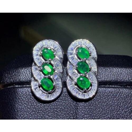 Jewelry 925 sterling silver inlaid Natural emerald earrings womens two color support detection